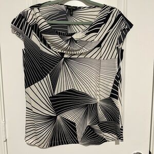 Escada Abstract Striped Short Sleeve Silk Blouse